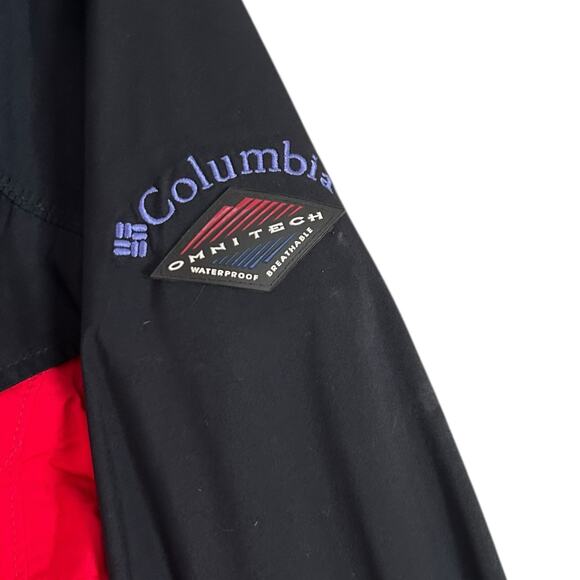 Columbia Omni-Tech Hooded Jacket Red Black Nylon Shell Women’s Large Hiking - Picture 10 of 16